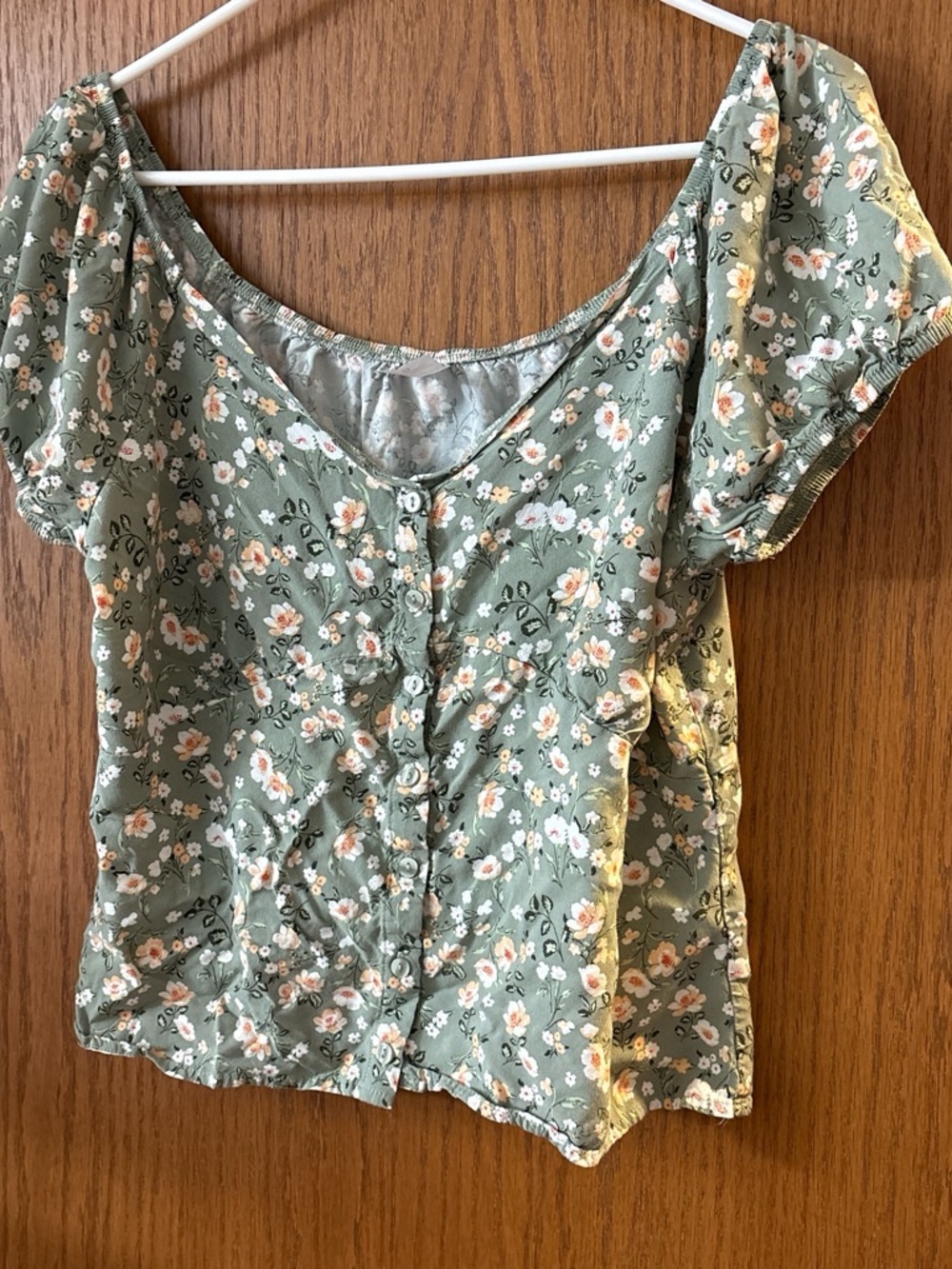No Boundaries Sage Green Floral Button Front Top